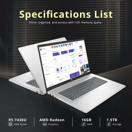 17.3" HD+ Touchscreen Laptop, AMD Ryzen 5, 16GB RAM, 1.5TB Storage, Silver F8139