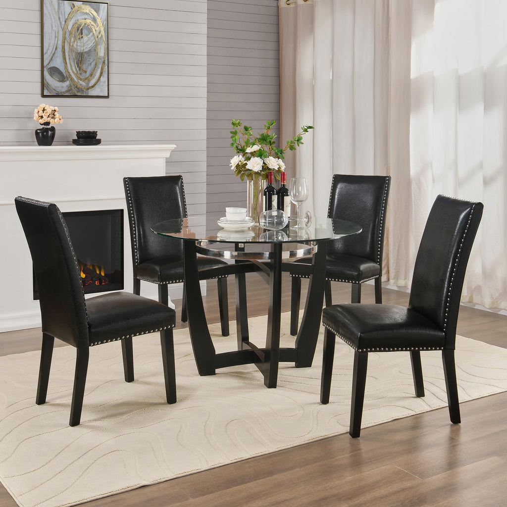 Set of 4 PU Leather Upholstered Dining Chairs with Solid Wood Legs D576764