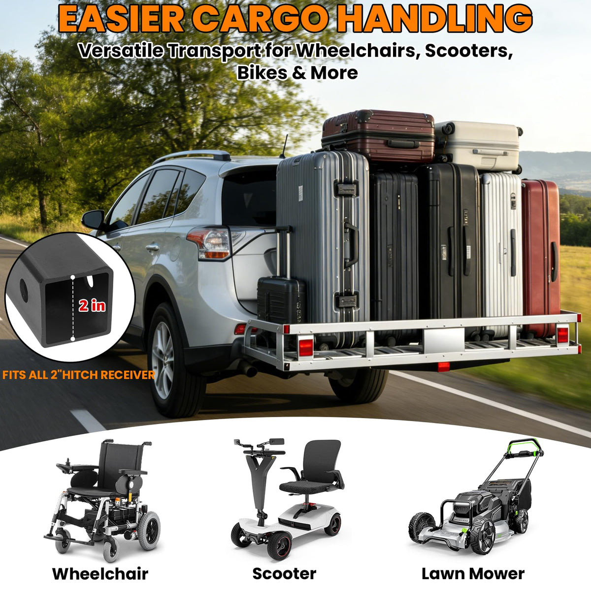 500LBS Aluminum Alloy Folding Hitch Cargo Carrier with Ramp I10253