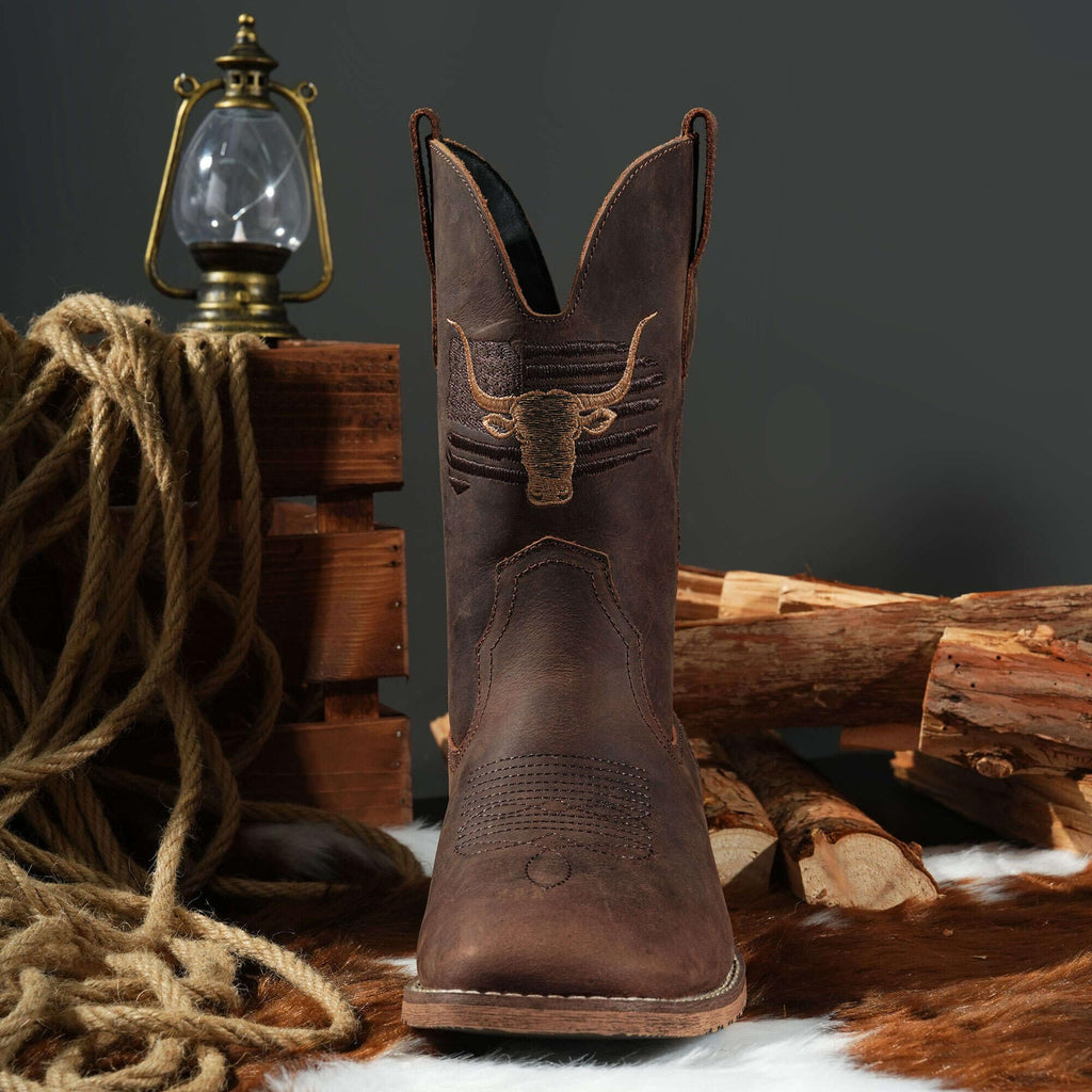 Cowboy Boots Wide Square Toe Slip Resist R5476