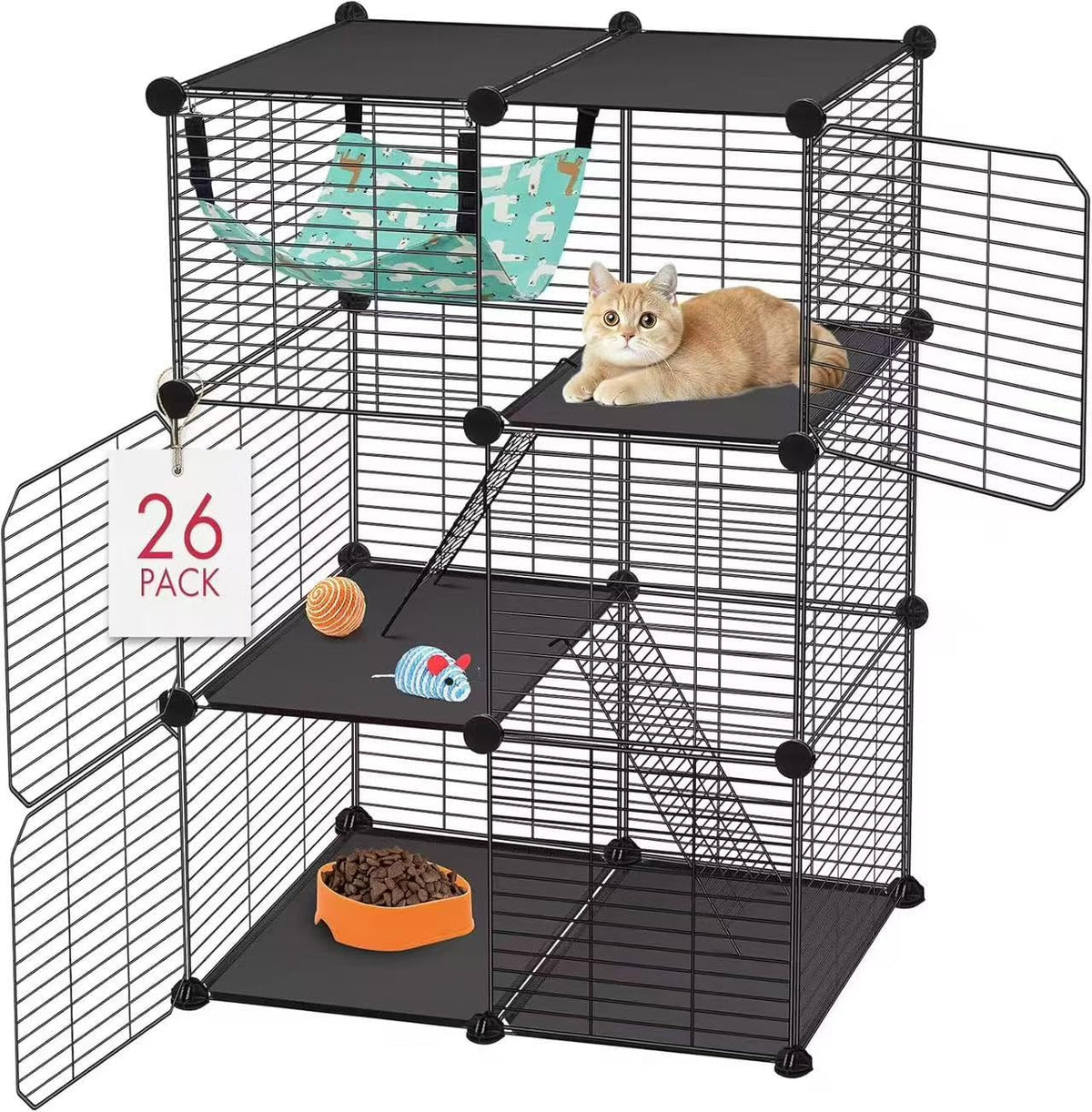 3-Tier Metal Wire Cat Cage with Hammock & Ramp Q2014