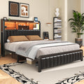 Black Full Size Bed Frame with Storage Headboard O518
