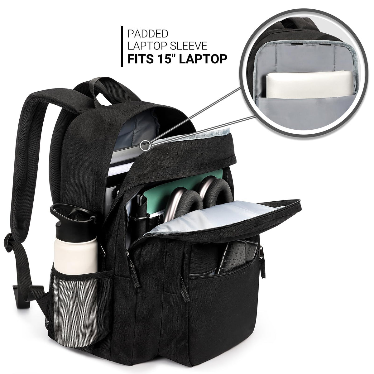 Black 26L Water Resistant Backpack W3372