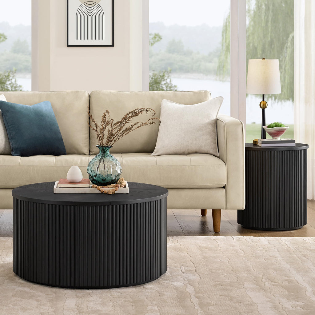 Black Fluted Round Coffee Table T203