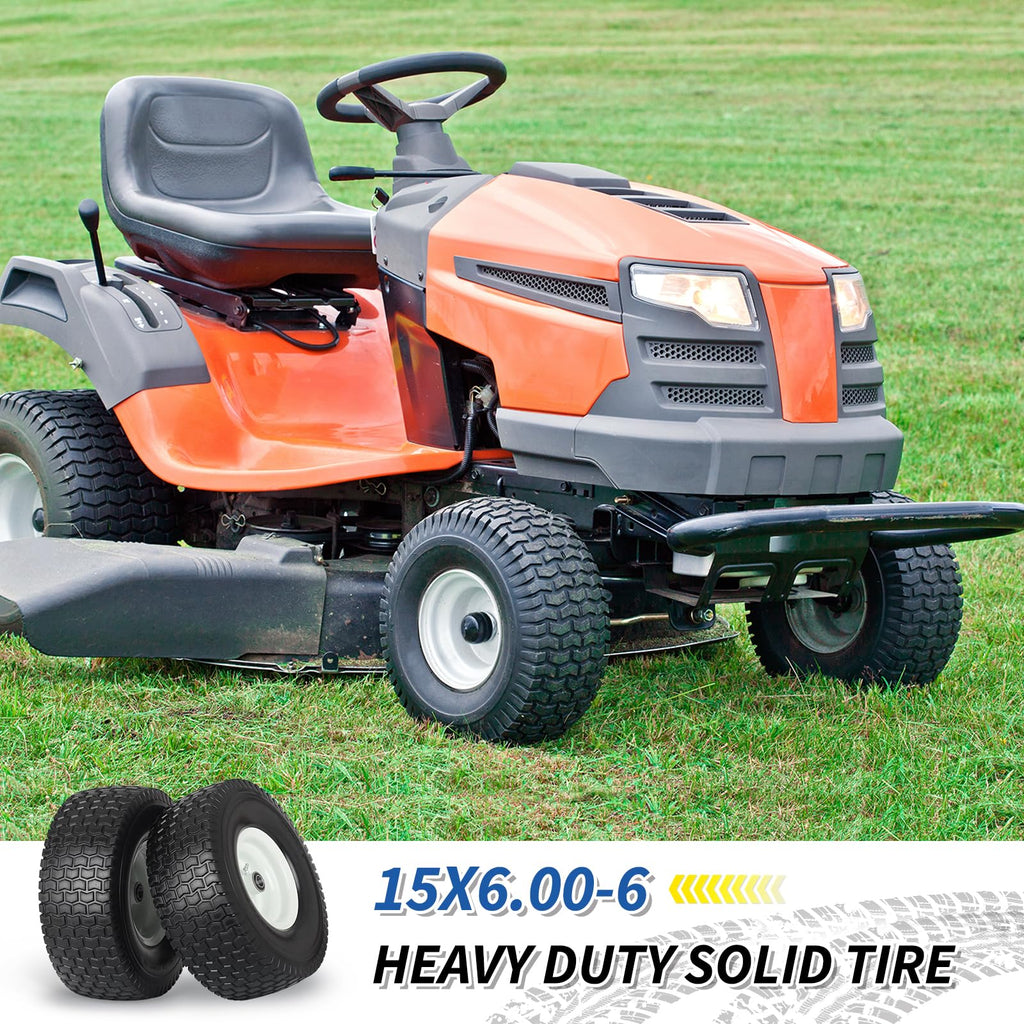 15x6.00-6 Flat Free Lawn Mower Tire and Wheel, 2 Pack N5140