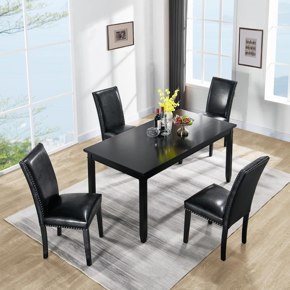 Set of 4 PU Leather Upholstered Dining Chairs with Solid Wood Legs D576764