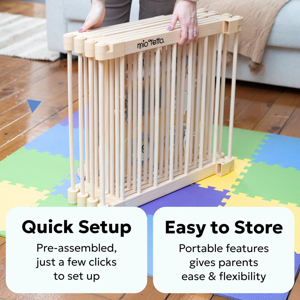 Foldable Wooden Baby Playpen with Gate H2946