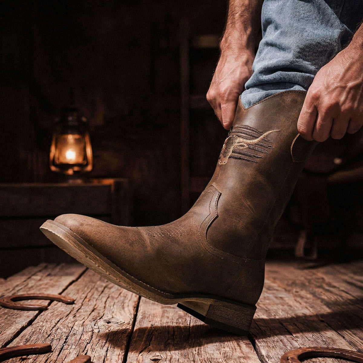 Cowboy Boots Wide Square Toe Slip Resist R5476