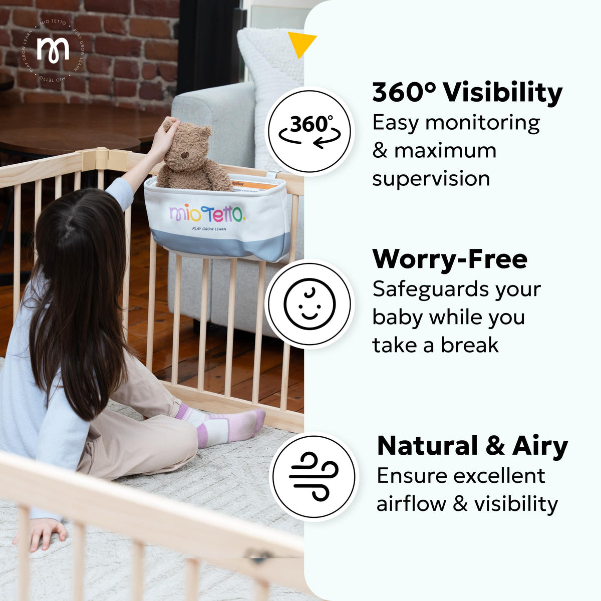 Foldable Wooden Baby Playpen with Gate H2946
