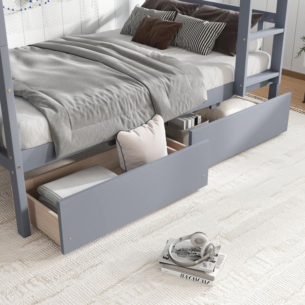 Twin Over Twin Bunk Bed with Storage Drawers Grey N407