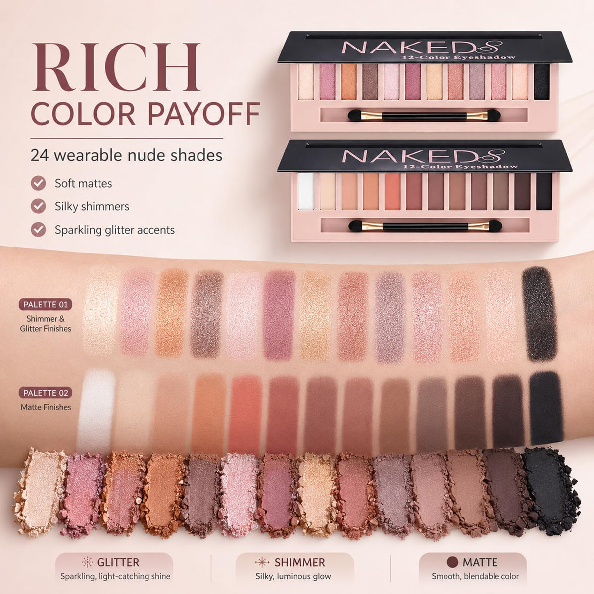 2 Pack Shimmer & Matte Eyeshadow Palette E908460