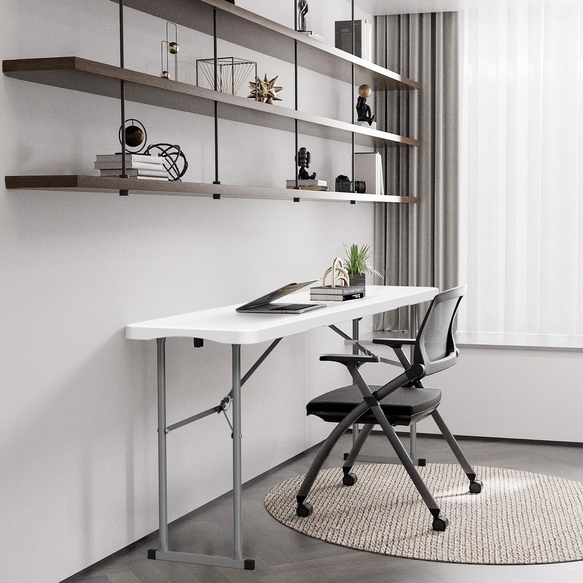 6FT Narrow White Folding Table W309795