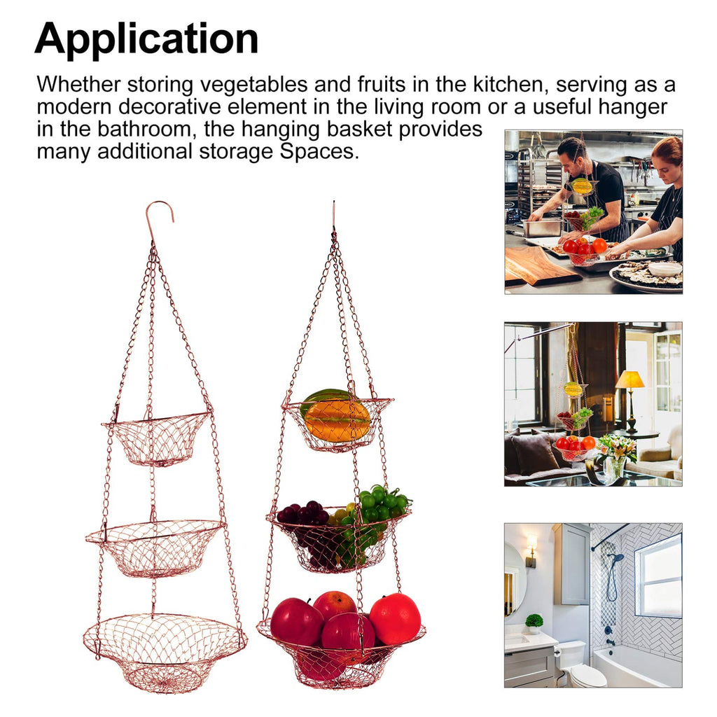 3-Tier Copper Foldable Wire Hanging Basket J9821