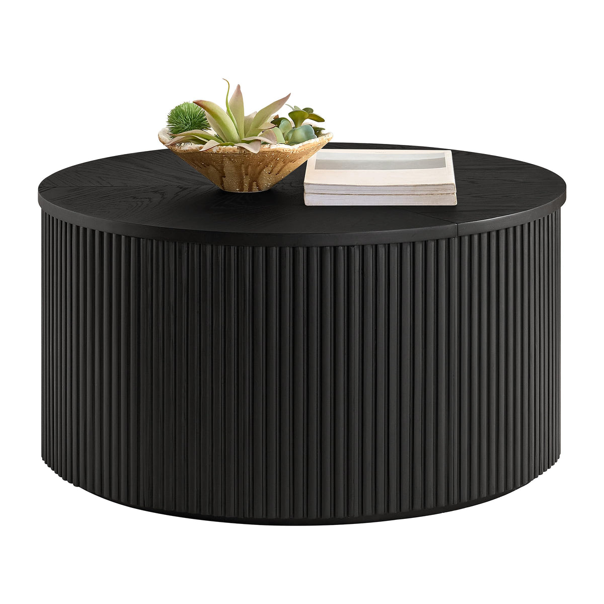 Black Fluted Round Coffee Table T203
