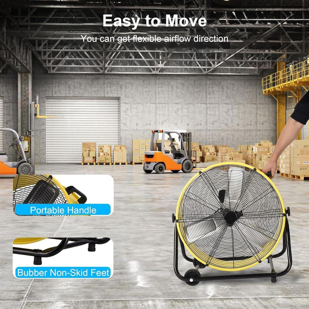 Heavy Duty Floor Drum Fan 3-Speed 360° Tilt Metal W6378