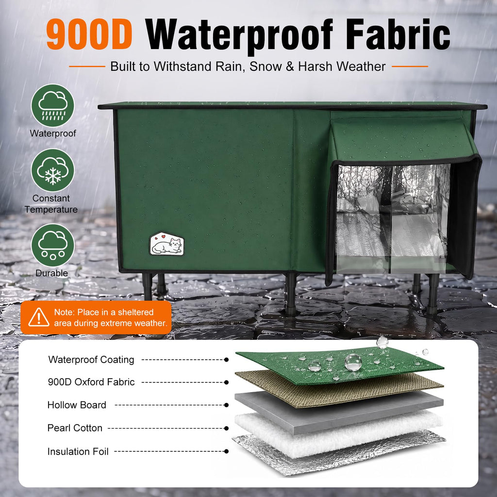 Weatherproof Insulated Heated Cat House with Heating Pad N8738