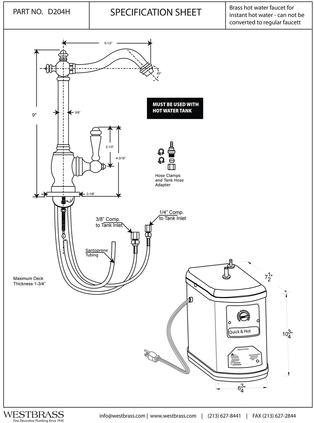 9" 1-Handle Hot Water Dispenser Faucet with Heating Tank, Oil Rubbed Bronze M561329