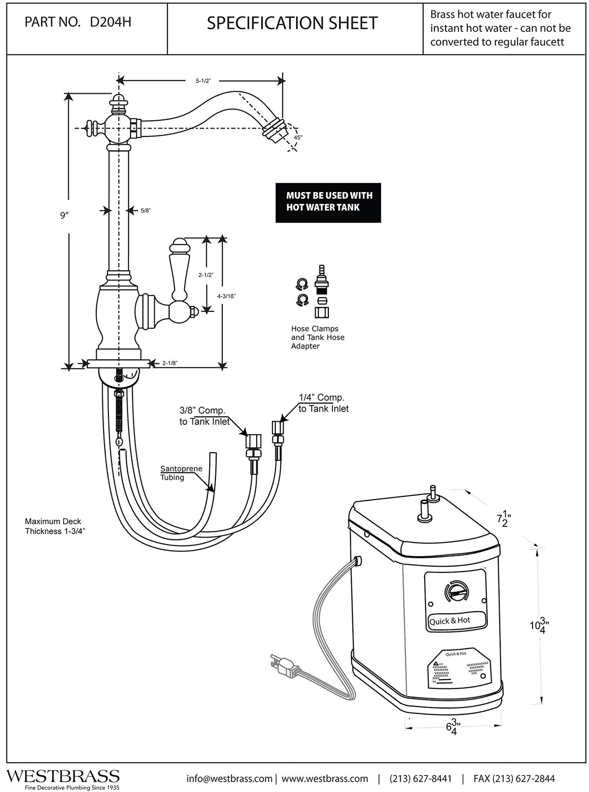 9" 1-Handle Hot Water Dispenser Faucet with Heating Tank, Oil Rubbed Bronze M561329