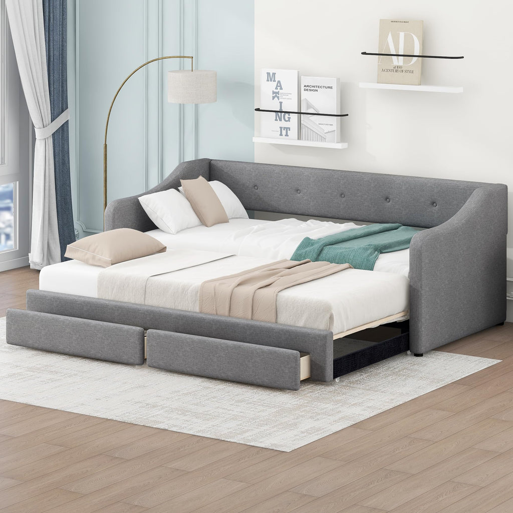 Upholstered Twin XL to King Size Daybed with Pop Up Trundle K36748