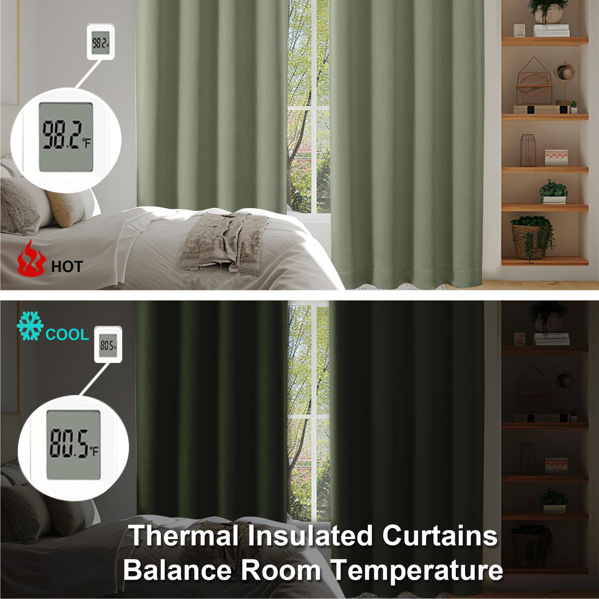 Sage Green Blackout Curtains, 72 Inch, 2 Panels Set Y73672
