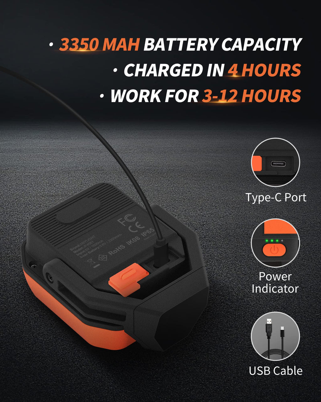 Rechargeable 4 Modes 1200LM Magnetic Work Light A6092