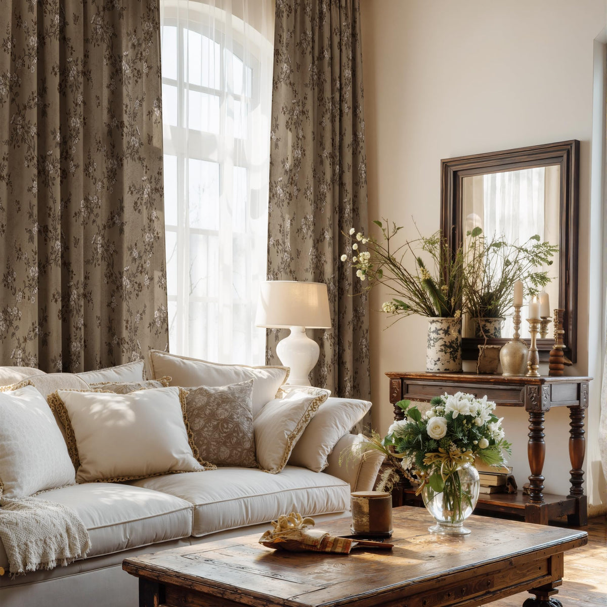 Extra Long Linen Floral Curtains 108 Inches J9882
