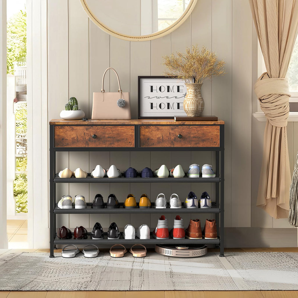 4 Tier Shoe Storage Organizer with 2 Drawers A561939