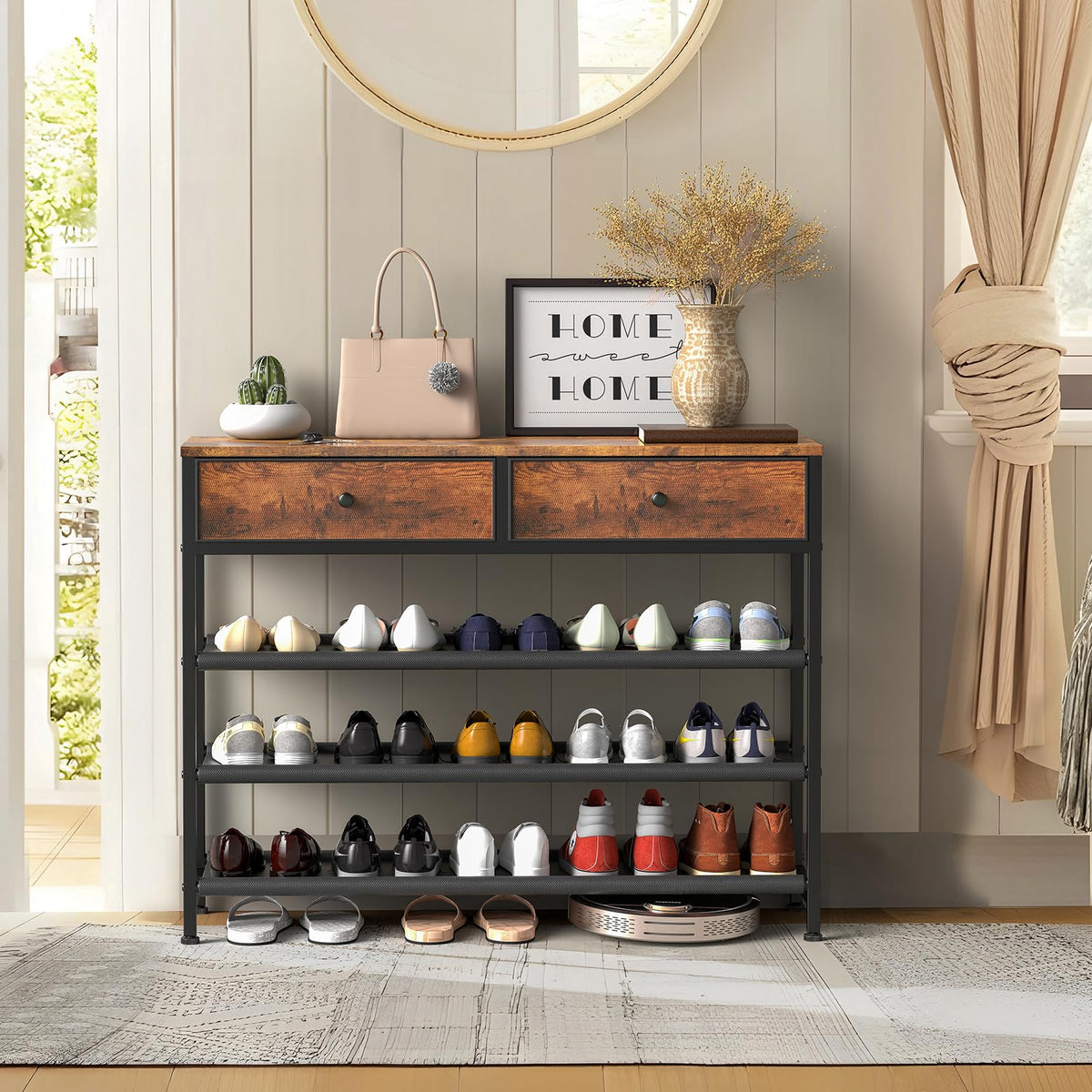4 Tier Shoe Storage Organizer with 2 Drawers A561939