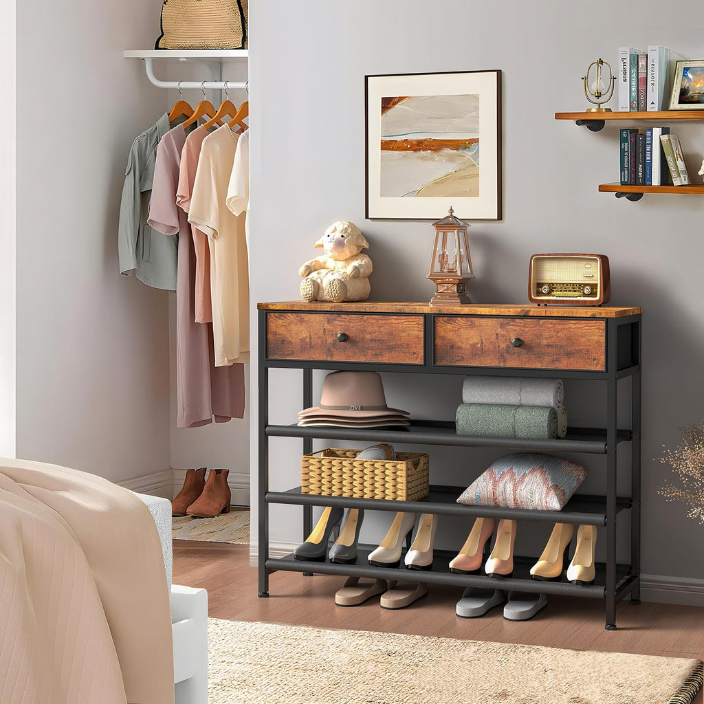 4 Tier Shoe Storage Organizer with 2 Drawers A561939