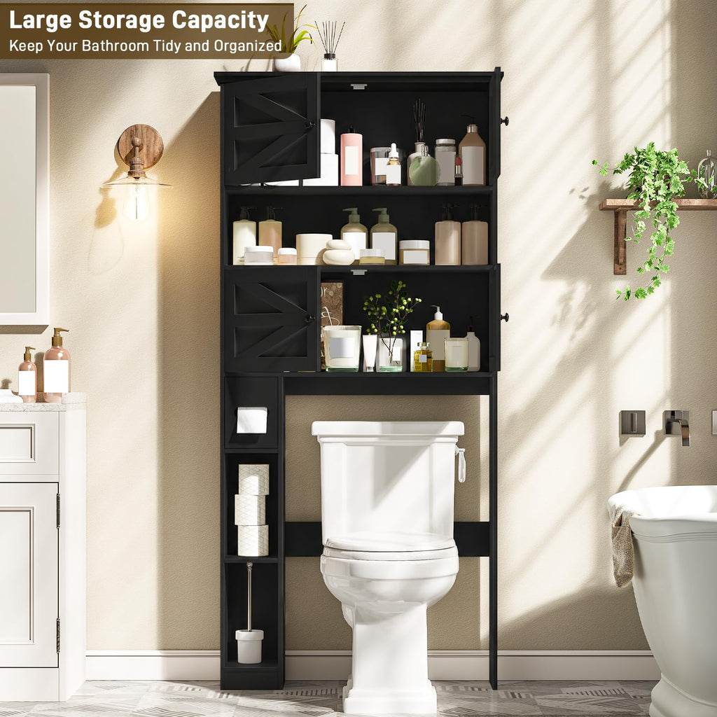 Wooden Over The Toilet Storage Cabinet with Barn Door Y216049