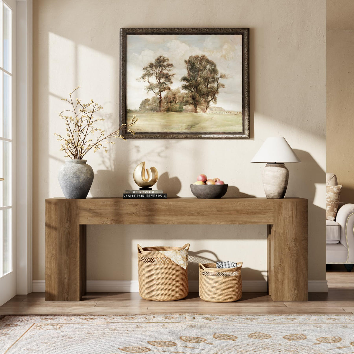 79-Inch Natural Oak Sofa Console Table D137558