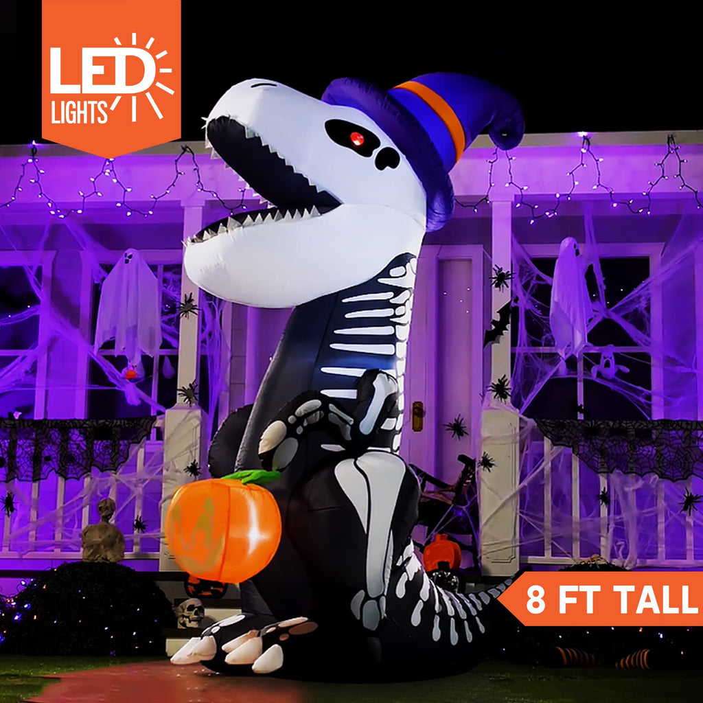 8 FT Inflatable Skeleton Dinosaur with Built-in LEDs T486081