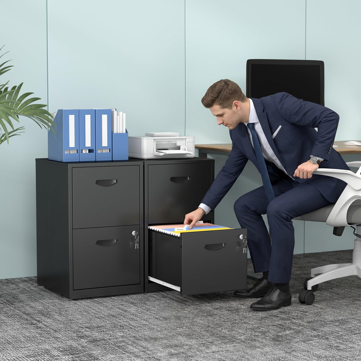 2 Drawer Metal File Cabinet with Lock D33541