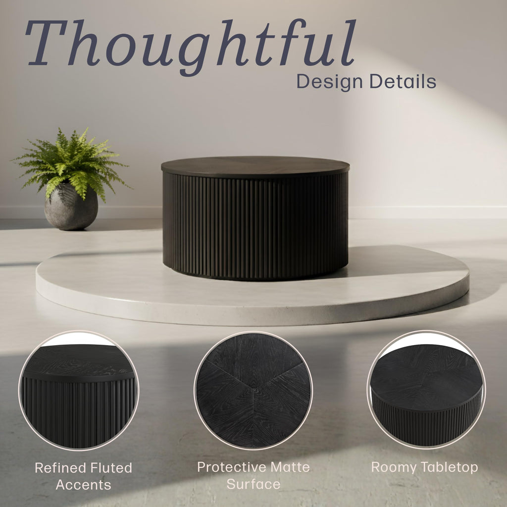 Black Fluted Round Coffee Table T203