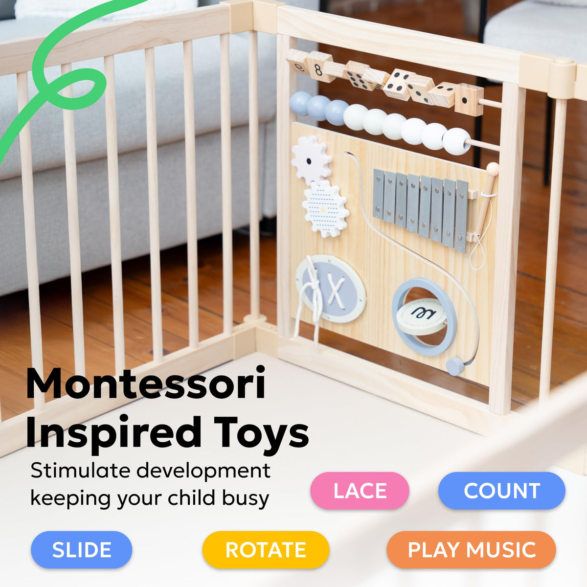 Foldable Wooden Baby Playpen with Gate H2946