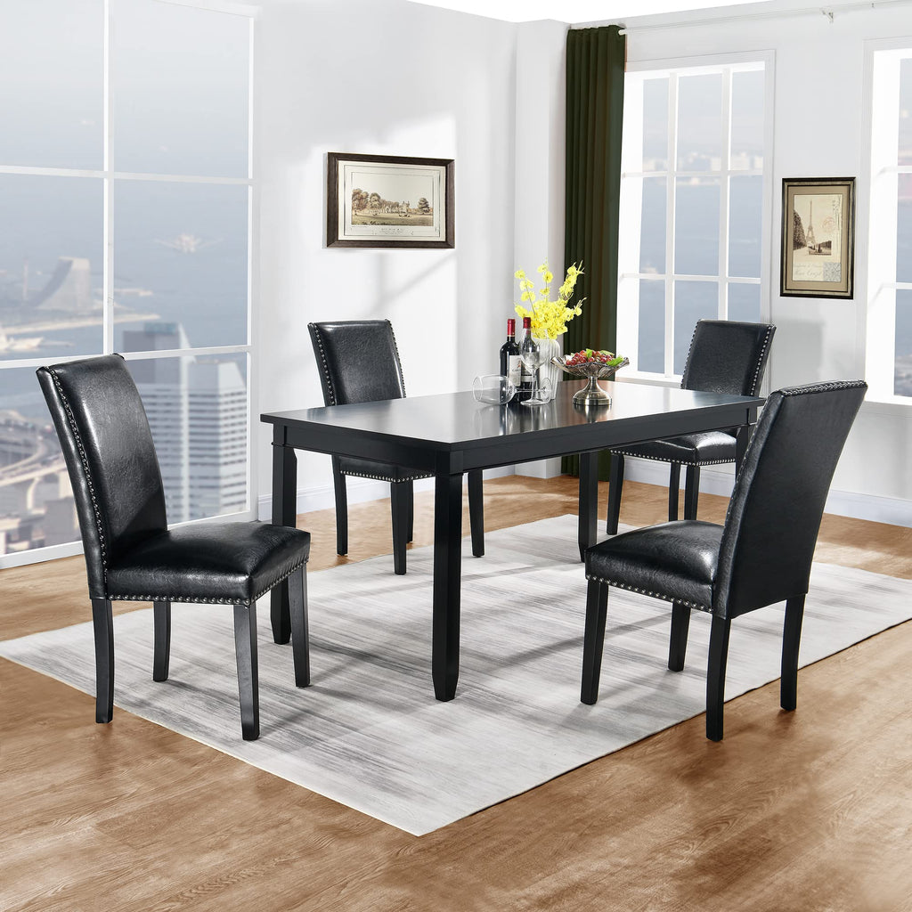 Set of 4 PU Leather Upholstered Dining Chairs with Solid Wood Legs D576764