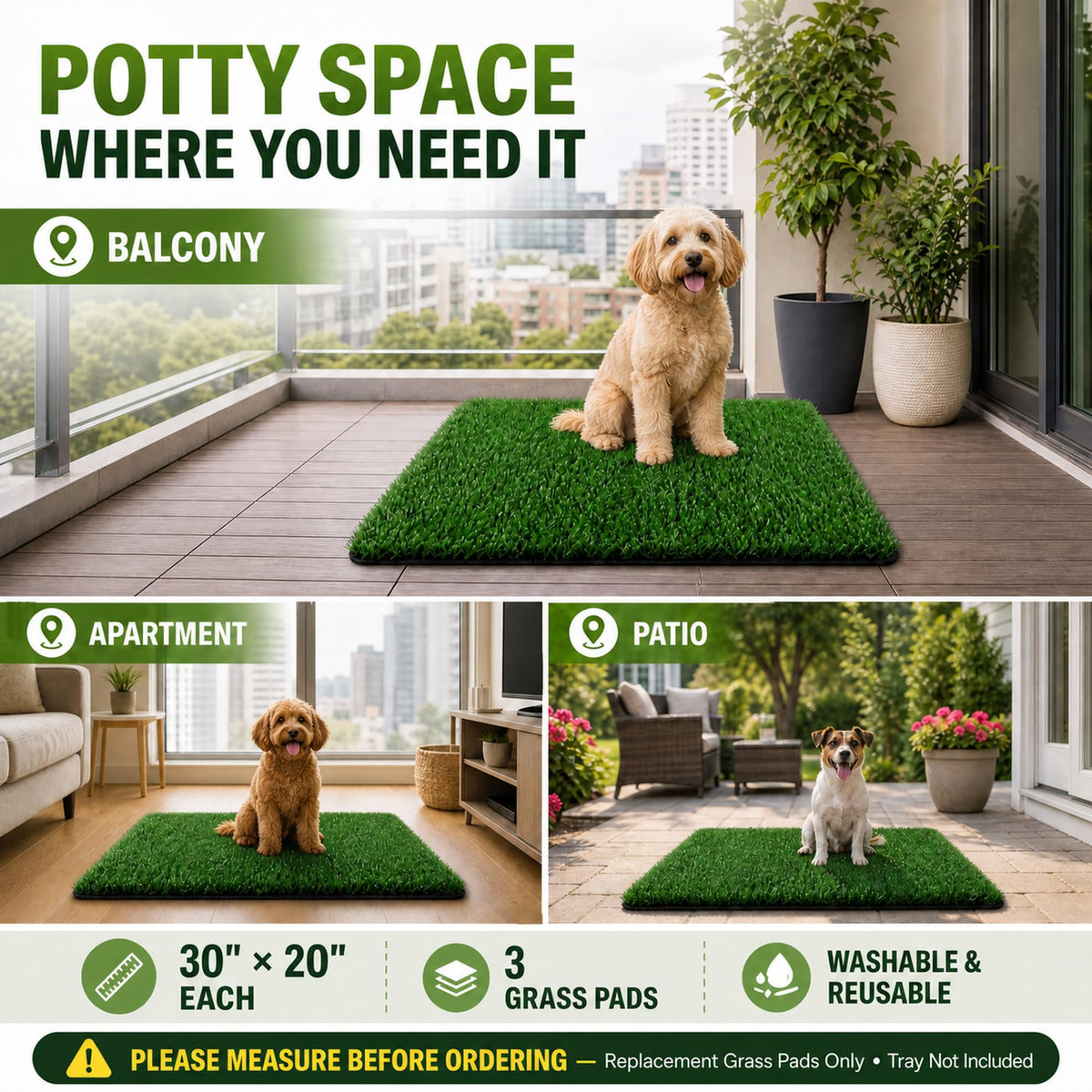 Dog Potty Grass Pads 2 Pack 30 x 20 in Replacement Turf N896