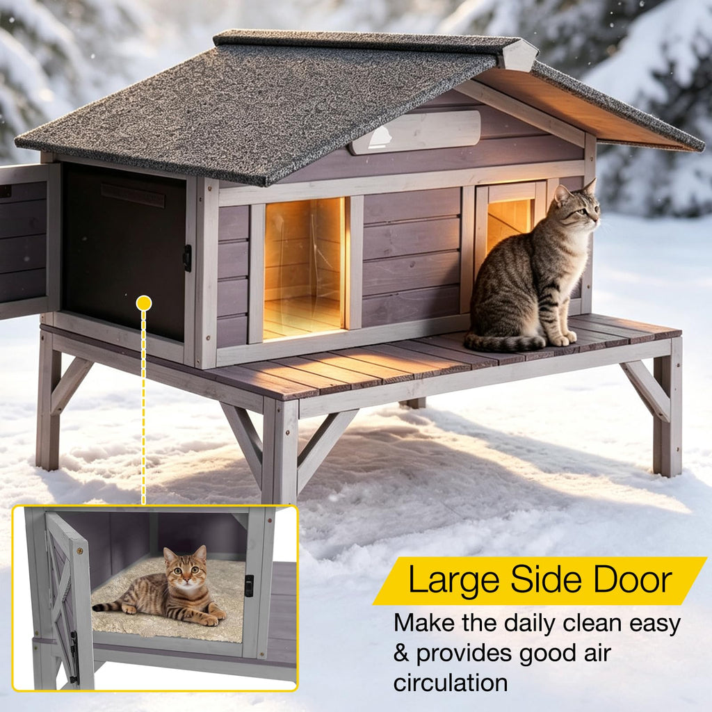 Outdoor Heated Cat House with Insulated Liner G785863