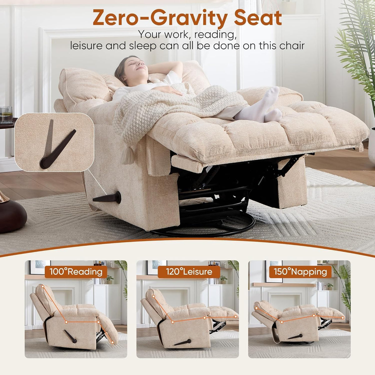 Oversized Swivel Rocker Recliner Chair B554