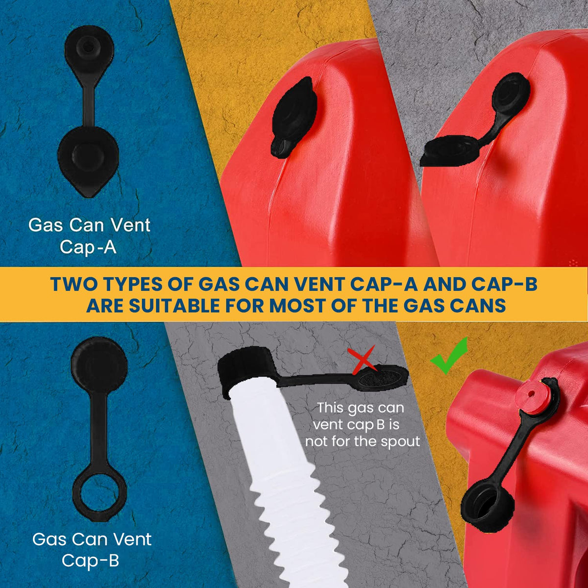 Gas Can Spout Replacement with Gasket, Stopper, Collar Caps and Vent Caps, Pack of 3 K244015