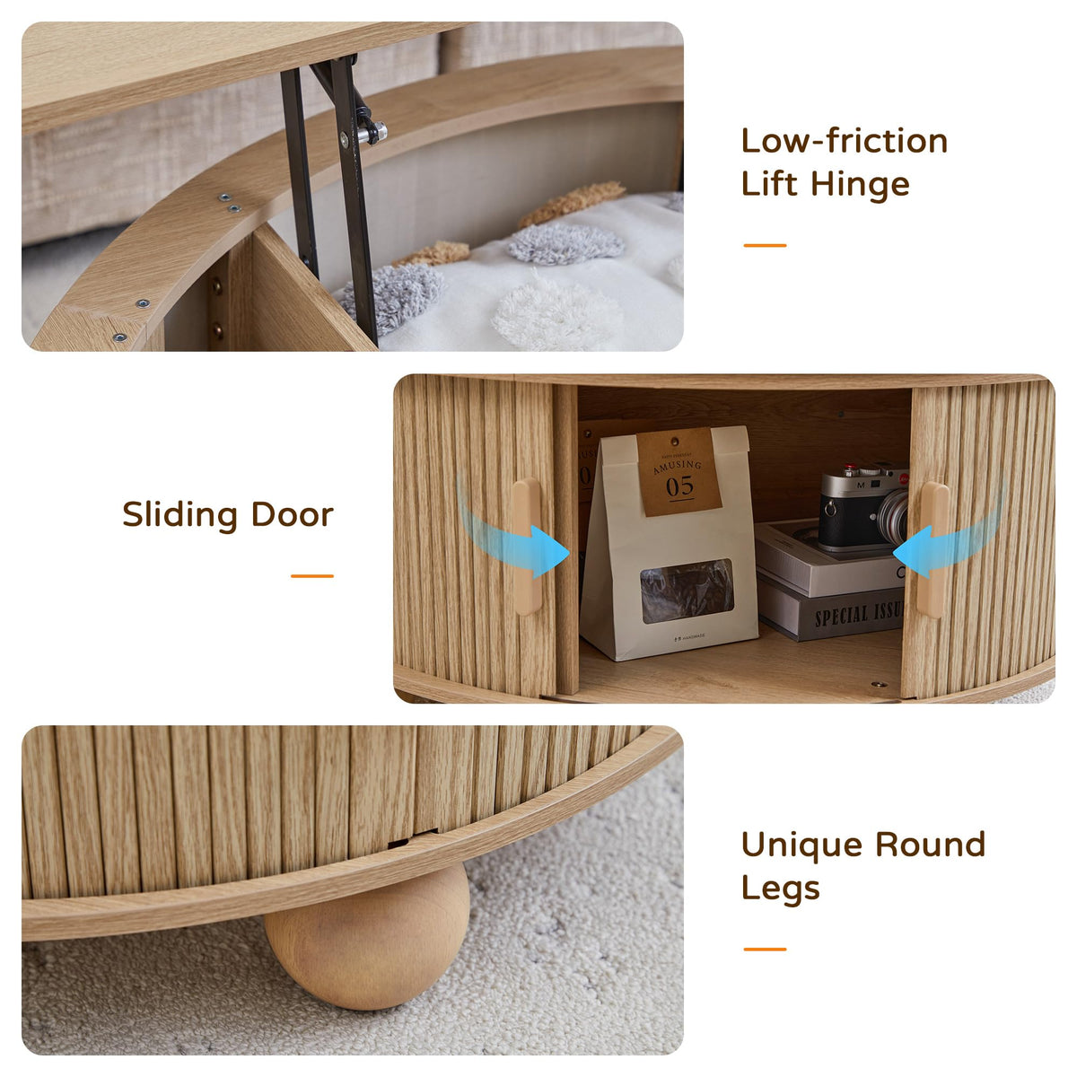 Round Lift Top Coffee Table with Storage S94059