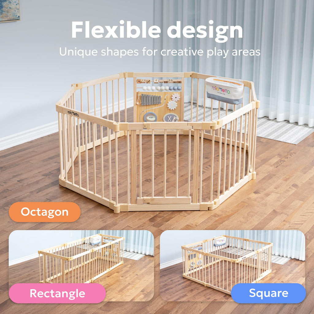 Foldable Wooden Baby Playpen with Gate H2946