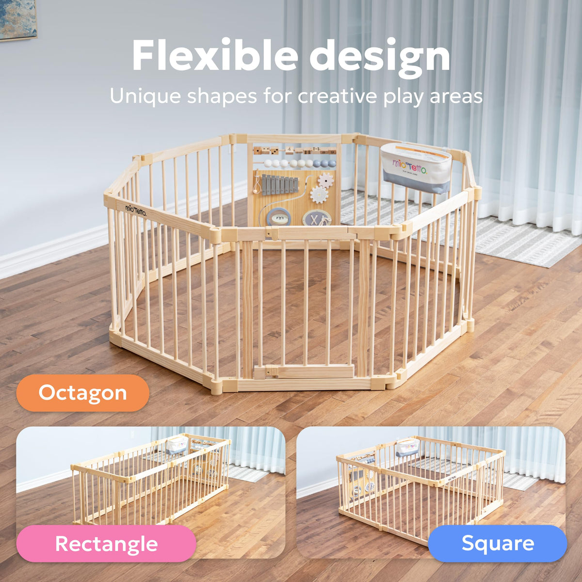 Foldable Wooden Baby Playpen with Gate H2946