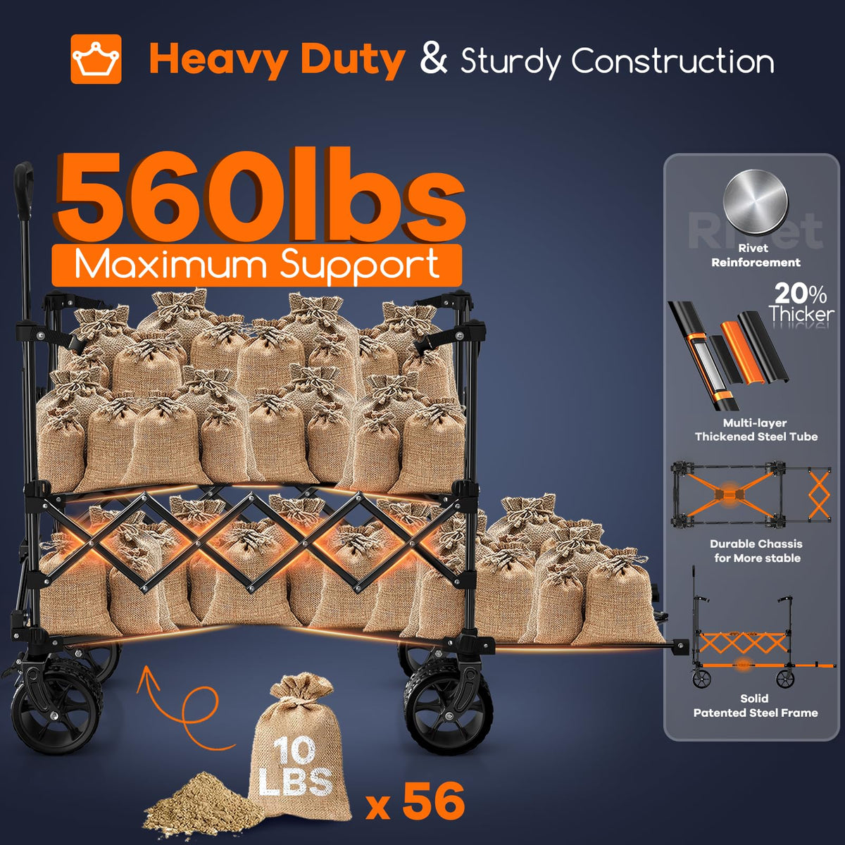 Foldable Double Decker Wagon, 560lbs, Black P11894