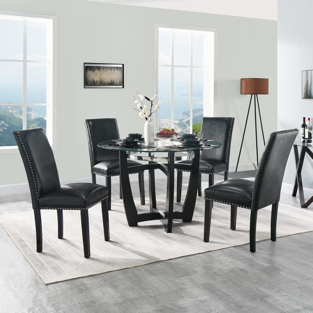 Set of 4 PU Leather Upholstered Dining Chairs with Solid Wood Legs D576764