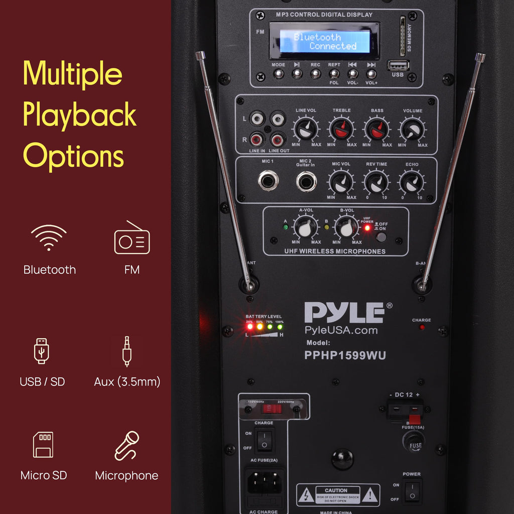 15-Inch Portable PA Speaker System with 2 UHF Microphones V631