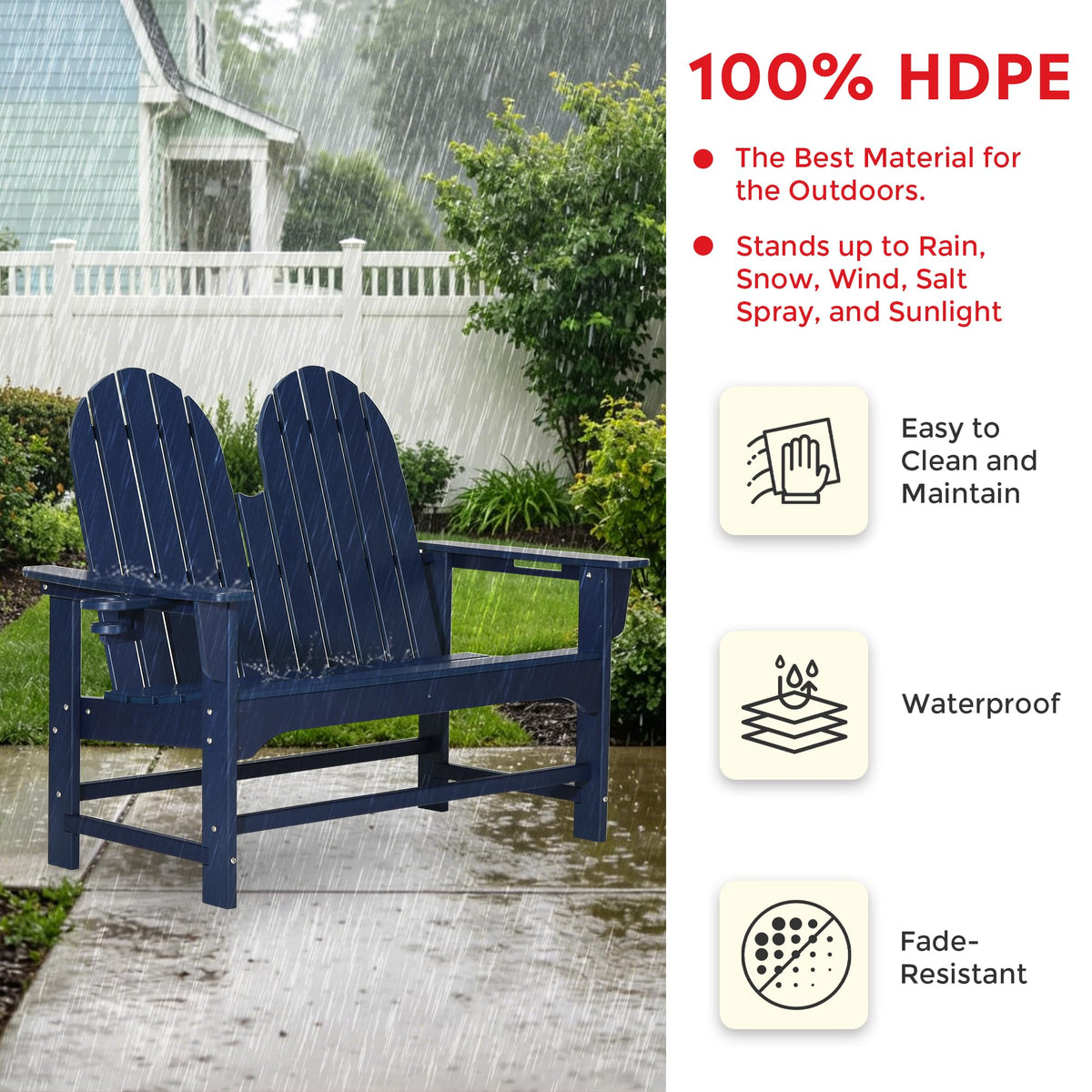 Navy Blue HDPE Adirondack Bench Y177