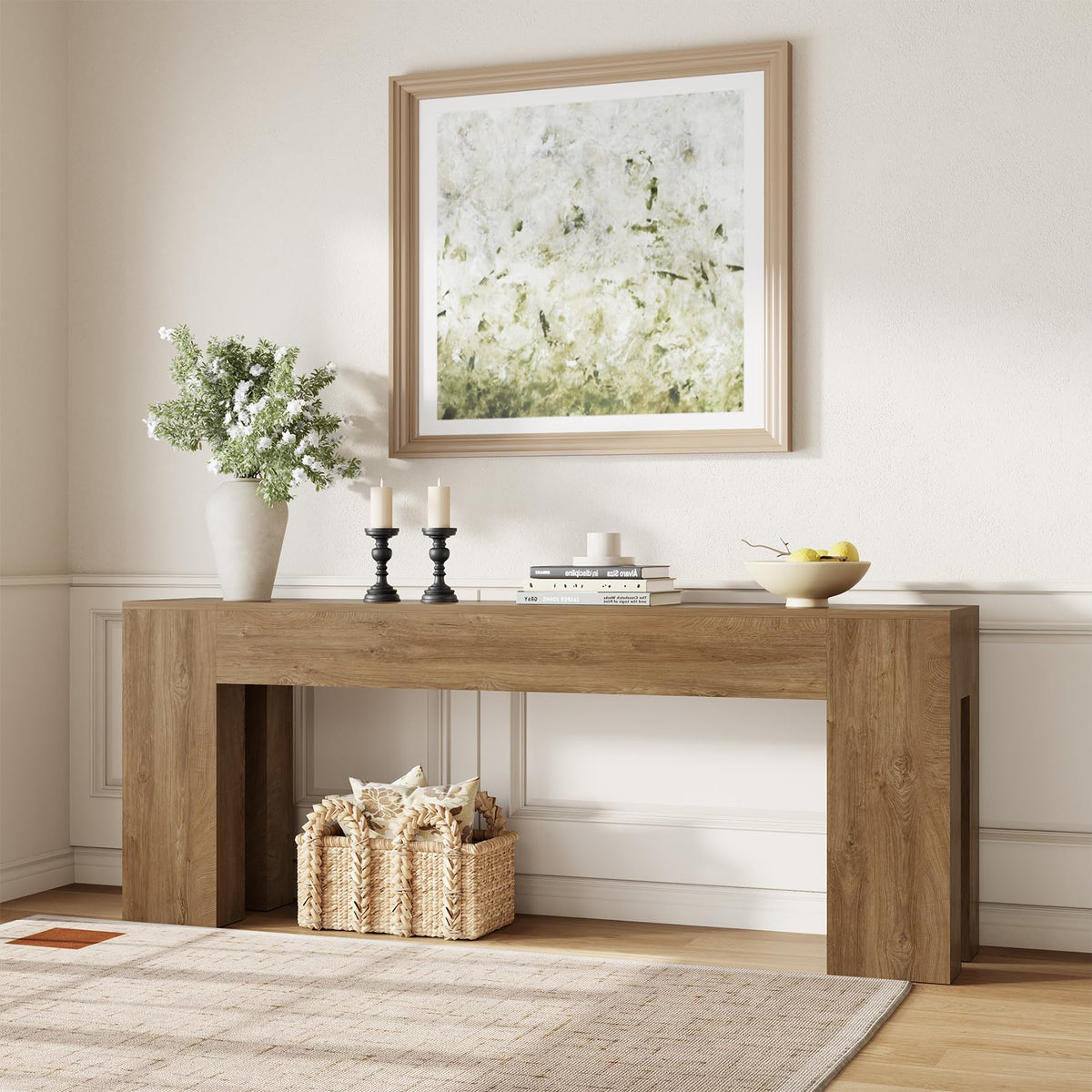 79-Inch Natural Oak Sofa Console Table D137558