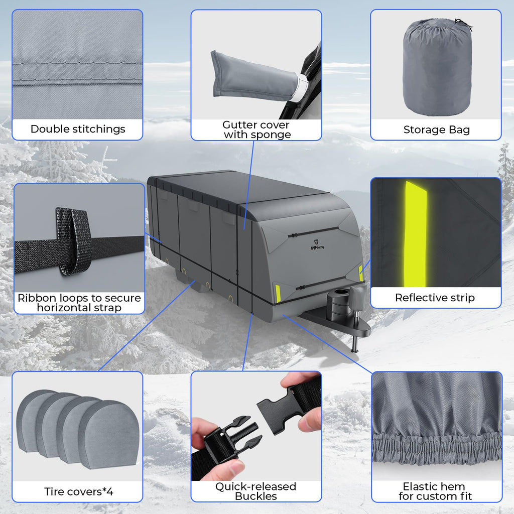 Heavy-Duty 600D Fabric Travel Trailer RV Cover S5960