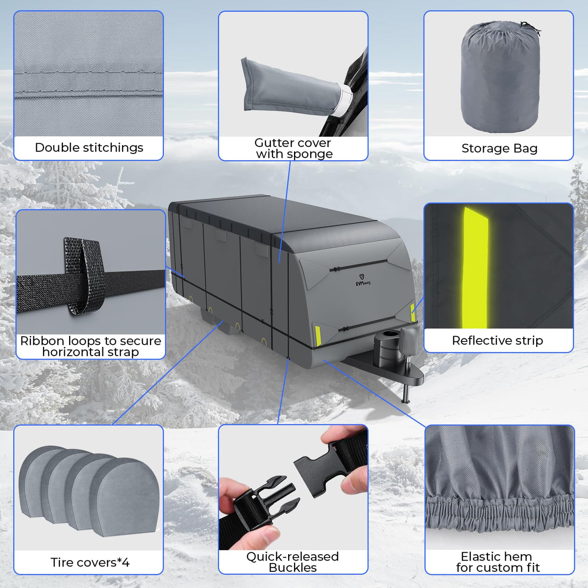 Heavy-Duty 600D Fabric Travel Trailer RV Cover S5960